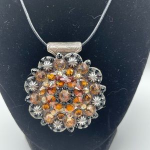 Vintage Trigg Leather Rhinestones and silver necklace